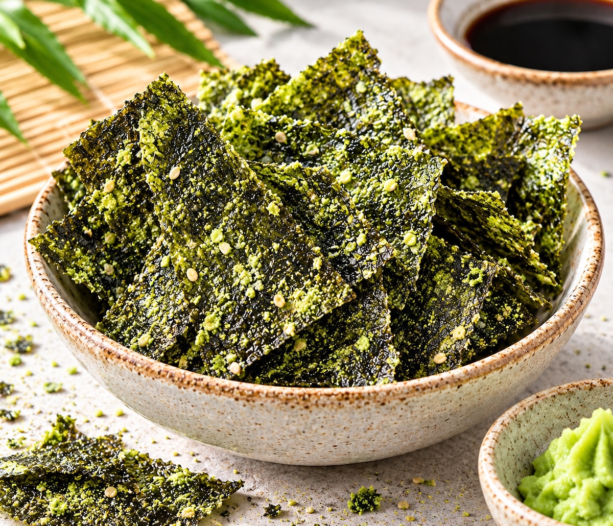 Koreańskie Nori Snack Przekąska Chrupiące Wodorosty Prażone WASABI 4,5g ASIA KITCHEN